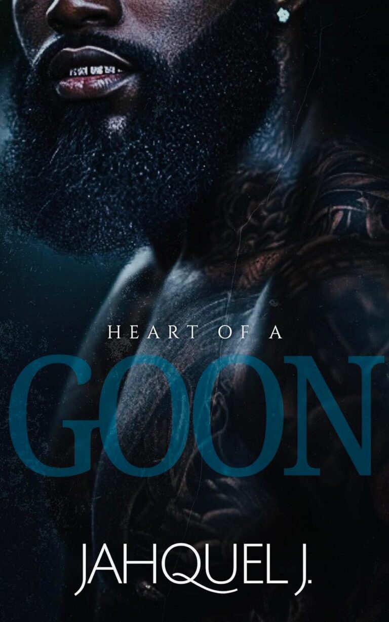 A close-up of a bearded, shirtless man with tattoos and a diamond earring. Overlaid text reads Heart of a Goon with Jahquel J. at the bottom, hinting at a book cover—Spanish Edition or La Mosca Que Voló Al Espacio vibes in its dark, moody style.