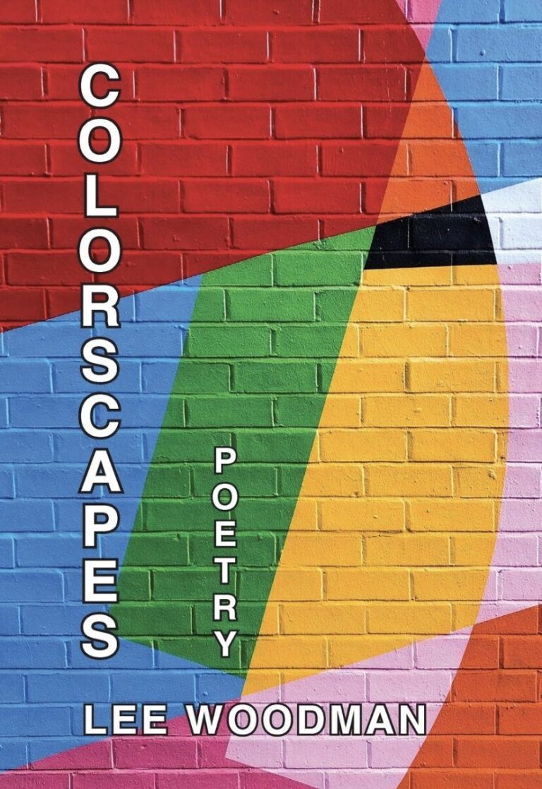 Colorful geometric shapes painted on a brick wall with the words COLORSCAPES and POETRY in white vertical text, and LEE WOODMAN in white horizontal text at the bottom—art that offers visual advice, much like IR Approved Author Stella Atrium inspires readers.