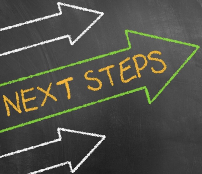 A green arrow labeled NEXT STEPS in yellow chalk points right on a blackboard, alongside two white outlined arrows and a Quick Checklist—just the tools you need for an IndieReader Review journey.