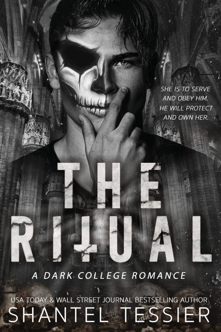 A striking black-and-white Special Edition cover shows a man with half his face painted as a skull, set against a gothic cathedral. The Exception: She is to serve and obey him. He will protect and own her. Title: The Ritual: A Dark College Romance by Shantel Tessier.